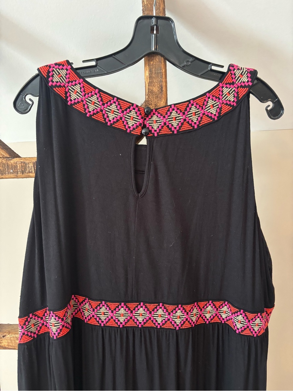 Catherines Black Maxi Dress with Pink Embroidered Trim - Picture 5 of 5